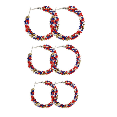 Patriotic Red, Blue and White Beaded Hoop Earrings - Ella Moore