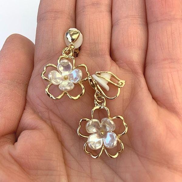 Romantic Gold Seashell Flower Dangle Clip On Earrings - Ella Moore