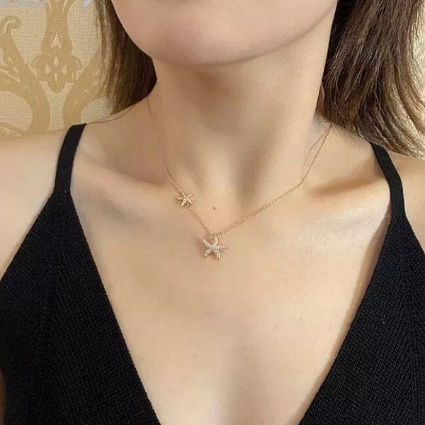 Rose Gold Shimmering Double Starfish Sterling Silver Necklace - Ella Moore