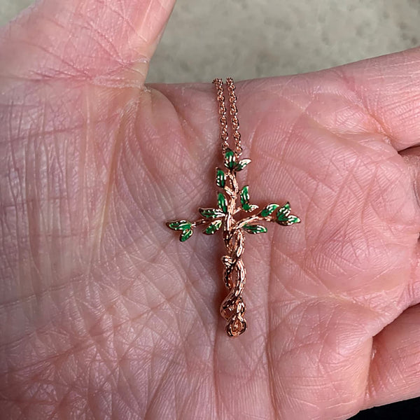 Rose Gold Nature Inspired Cross Necklace - Ella Moore
