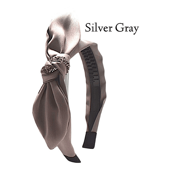 Silver Gray Sparkling Center Knotted Bow Headband - Ella Moore