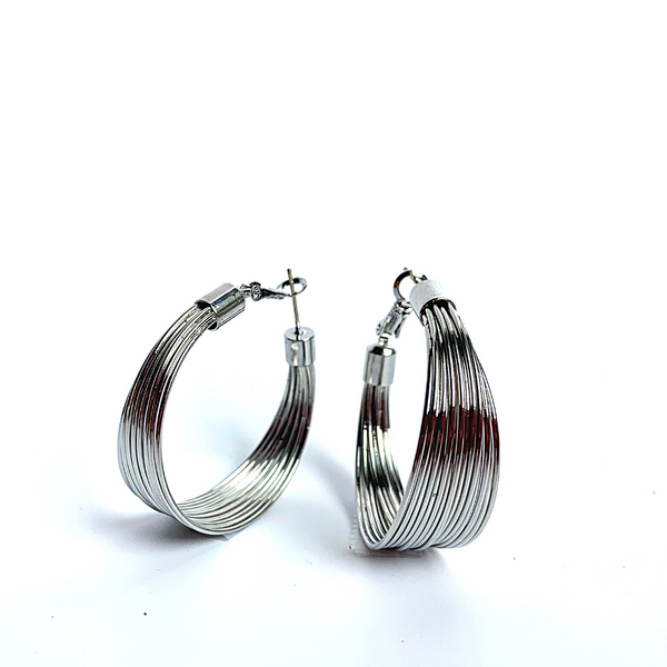 Silver Sleek  Wire Hoop Earrings - Ella Moore