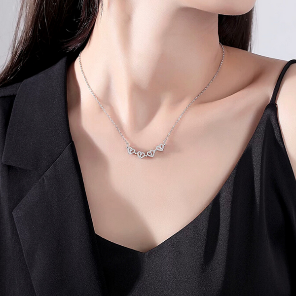 Silver Shimmering Two Way Magnetic CZ Sterling Silver 4 Leaf Clover Heart Necklace - Ella Moore