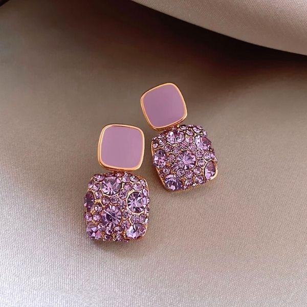 Refined Square Crystal Purple Dangle Earrings - Ella Moore