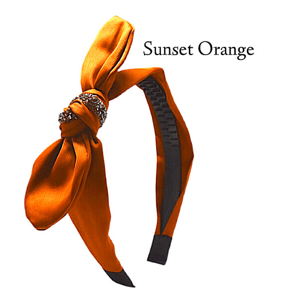 Sunset Orange Sparkling Center Knotted Bow Headband - Ella Moore