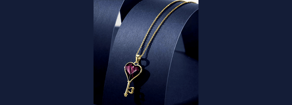 Luxurious Swarovski Purple Crystal Key Heart Gold Necklace