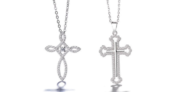 Glistening White  Loop  & Solid Style CZ Sterling Silver Cross Necklace  - Ella Moore