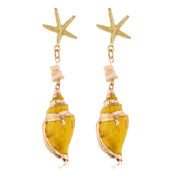 Yellow Conch Dangling Seashell Earrings - Ella Moore