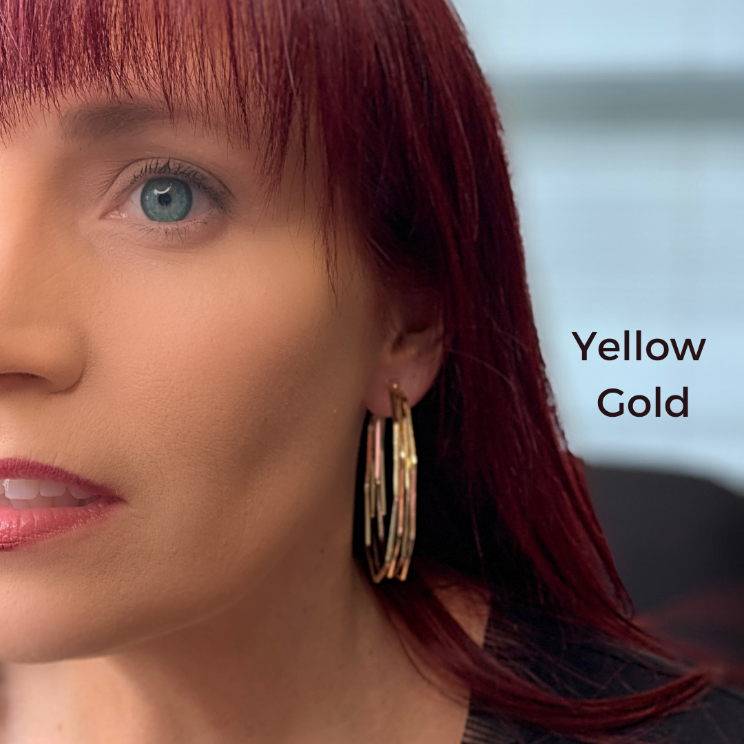 Yellow Gold Triple Geometric Large Hoop Clip On Earrings - Ella Moore