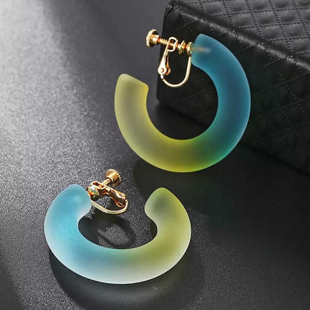 Frosted Two Tone Women Hoop Clip On Earrings