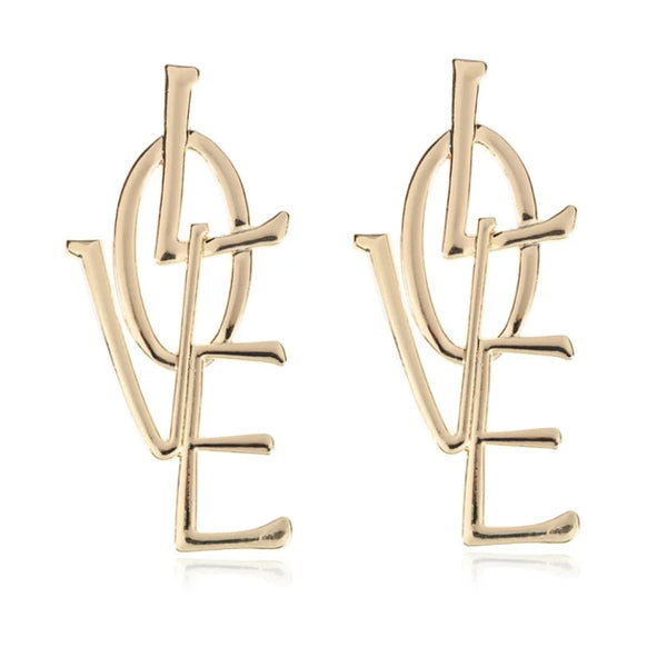 Large Love Gold Dangle Earrings - Ella Moore