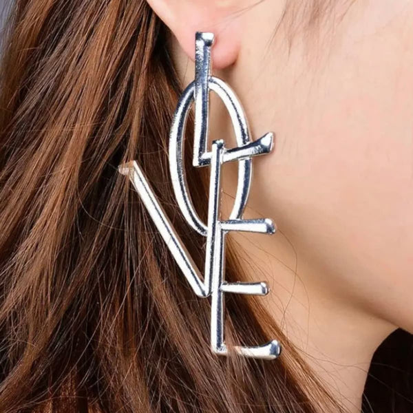 Large Love Silver Dangle Earrings - Ella Moore