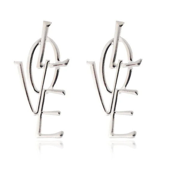 Large Love Silver Dangle Earrings - Ella Moore