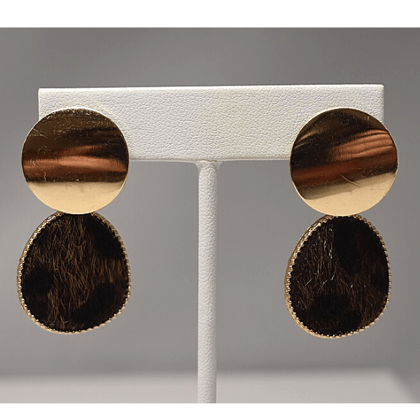 2 Piece Set Minimalist Brown Leopard Round Dangling Earrings and Leopard Wave Twist Earrings - Ella Moore