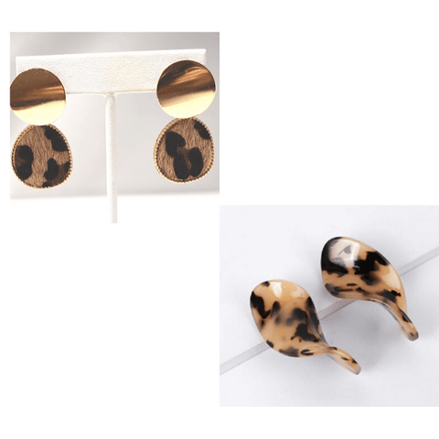 2 Piece Set Minimalist Leopard Round Dangling Earrings and Leopard Wave Twist Earrings - Ella Moore