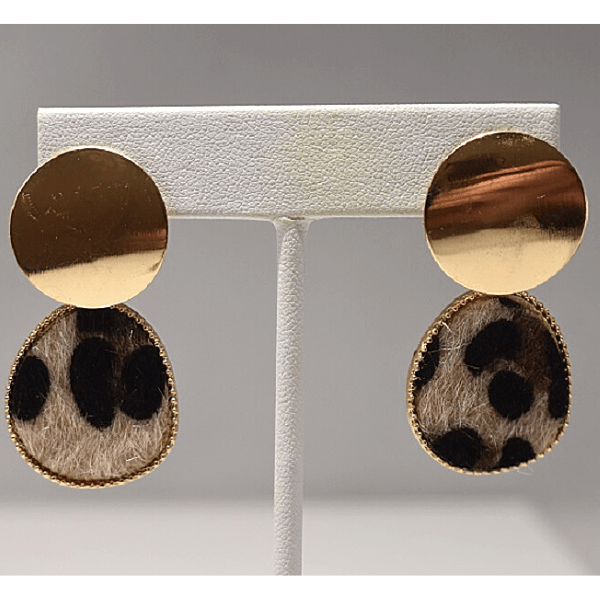 2 Piece Set Minimalist Tan Leopard Round Dangling Earrings and Leopard Wave Twist Earrings - Ella Moore
