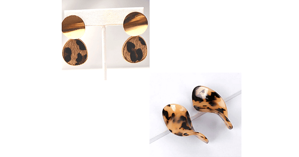 2 Piece Set -  Minimalist Leopard Print Dangle Earrings - Multiple Colors