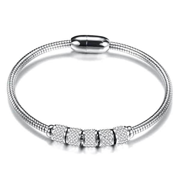 Exquisite 5 Bead Crystal Magnetic Silver Snake Chain Bracelet - Ella Moore