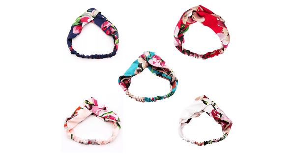5 piece Floral Knotted Elastic Fabric Headband set