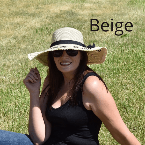 Beige  Women Wide Brim Embroidered Hello Sunshine Beach Floppy Summer Vacation Sun Hat - Ella Moore
