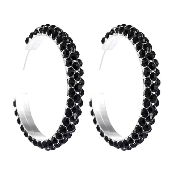 Black  C-shaped Gold Rhinestone Hoop Silver Earrings - Ella Moore
