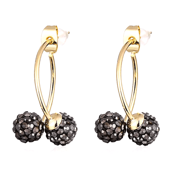 Black Double Rhinestone Disco Ball Gold Hoop Earrings - Ella Moore