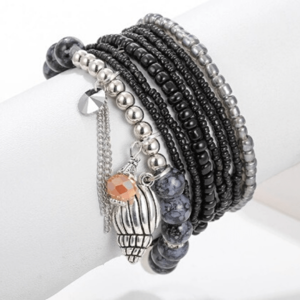 Black Natural Stone Shell Crystal Tassel Charm Beaded Bracelets - Ella Moore