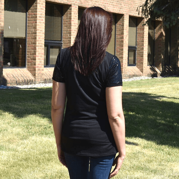 Black Short Sleeve Sequined Sleeve Blouse Top TShirt - Ella Moore