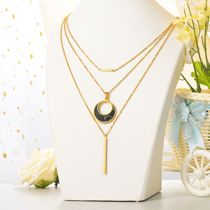 Black Stone Moon Shape Layered Necklace - Ella Moore