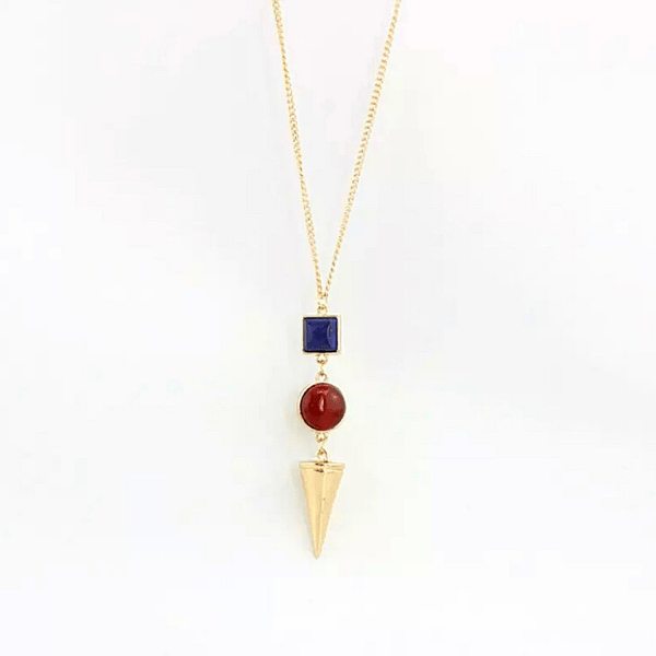 Blue Lapis Red Agate Unique Natural stone Long Gold Necklaces - Ella Moore