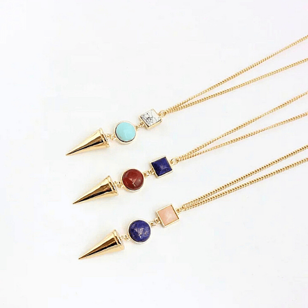 White Howlite Turquoise Blue Lapis Red Agate Rose Quartz Unique Natural stone Long Gold Necklaces - Ella Moore