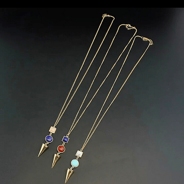 White Howlite Turquoise Blue Lapis Red Agate  Rose Quartz Unique Natural stone Long Gold Necklaces - Ella Moore