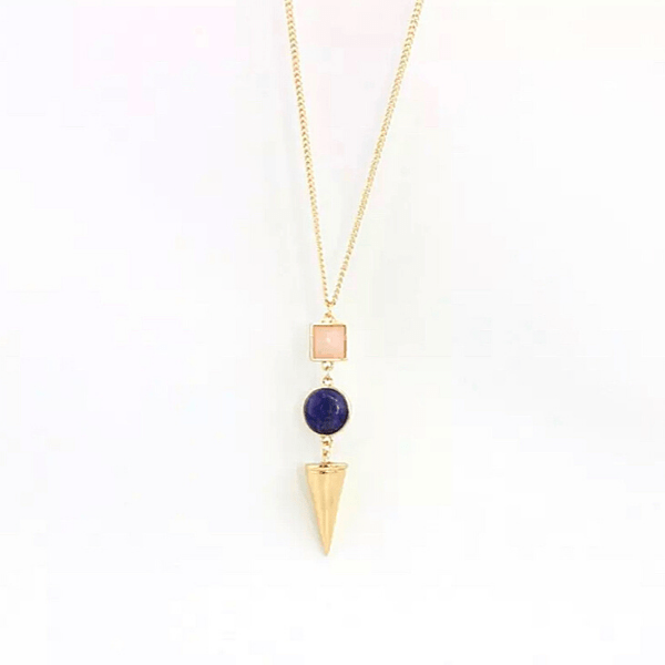 Rose Quartz Blue Lapis Unique Natural stone Long Gold Necklaces - Ella Moore