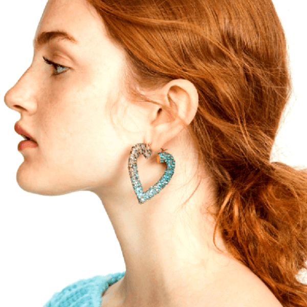 Blue Purple Large Heart Rhinestone Hoop Earrings - Ella Moore