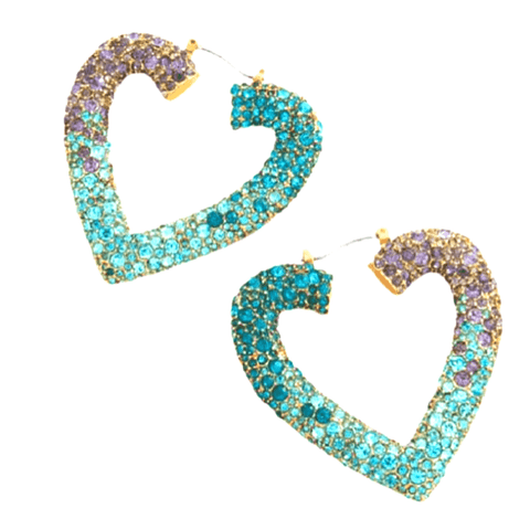 Blue Purple Large Heart Rhinestone Hoop Earrings - Ella Moore