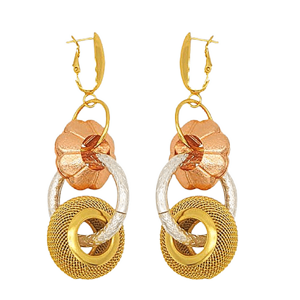 Bold Tri Color Flower Floral Mesh Gold Chain Link Earrings  - Ella Moore