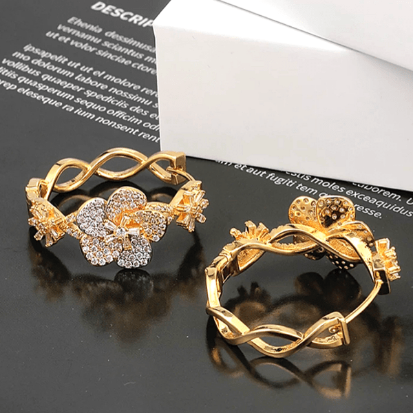 CZ Cubic Zirconia Pave Flower Floral Gold Hoop Earrings - Ella Moore