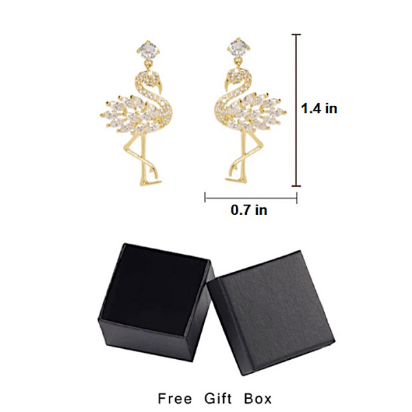 Clear Petite Delicate CZ Cubic Zirconia Flamingo Dangling Drop Gold Earring - Ella Moore