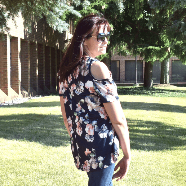 Black Floral Cold Shoulder Women Short Sleeve Top - Ella Moore