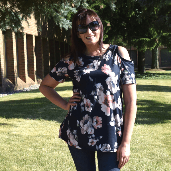 Black Floral Cold Shoulder Women Short Sleeve Top - Ella Moore