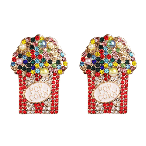 Colorful Popcorn Rhinestone Pearl Drop Earrings - Ella Moore