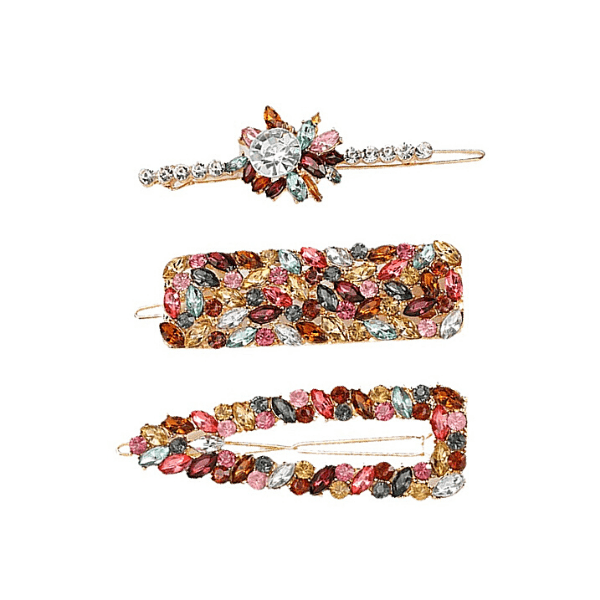 Colorful Rhinestone 3 piece Bling Jeweled Fancy Sparkling Hair Clip Barrette  set - Ella Moore