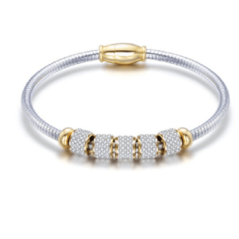 Crystal Bead Snake Chain Stainless Steel Bangle Bracelet 