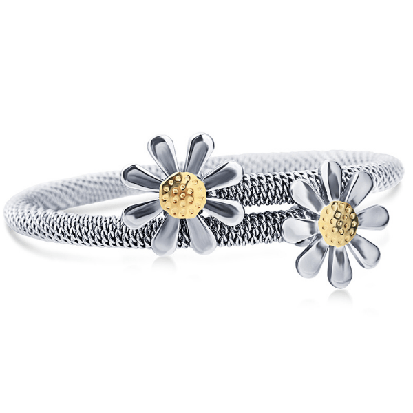 Daisy Flower Stainless Steel Bangle Bracelet - Ella Moore