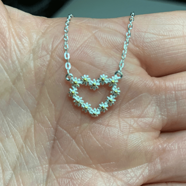 Daisy Flower Heart Sterling Silver Necklace - Ella Moore