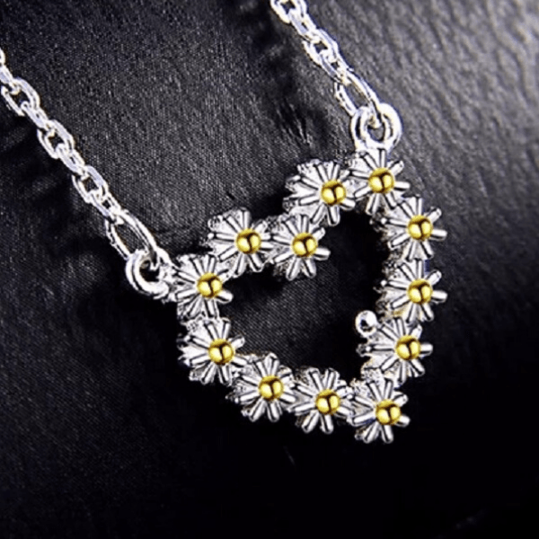 Daisy Flower Heart Sterling Silver Necklace - Ella Moore