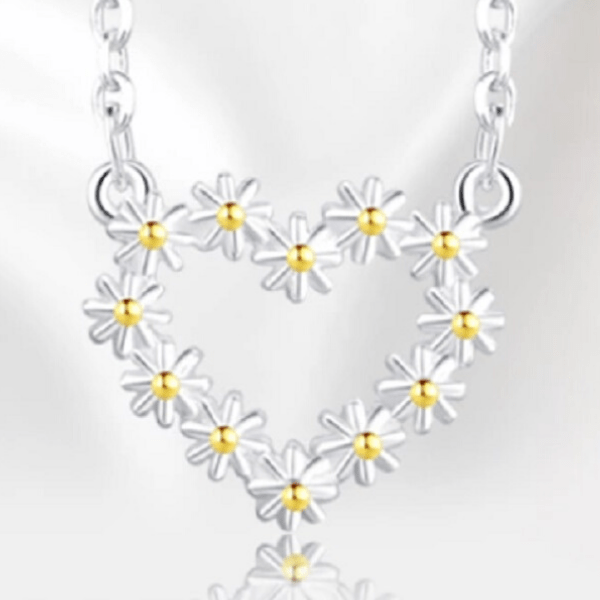 Daisy Flower Heart Sterling Silver Necklace - Ella Moore