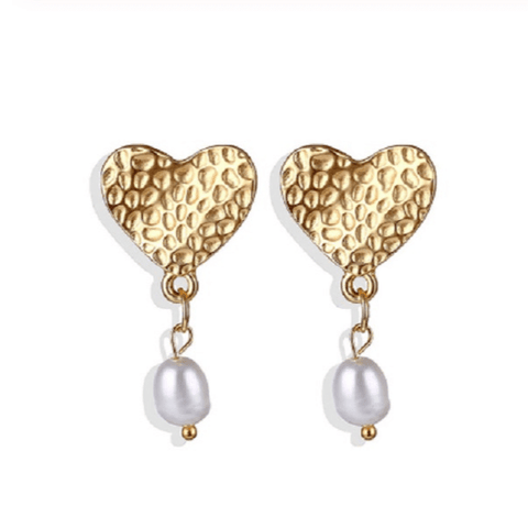 Gold Heart Pearl Earrings - Ella Moore