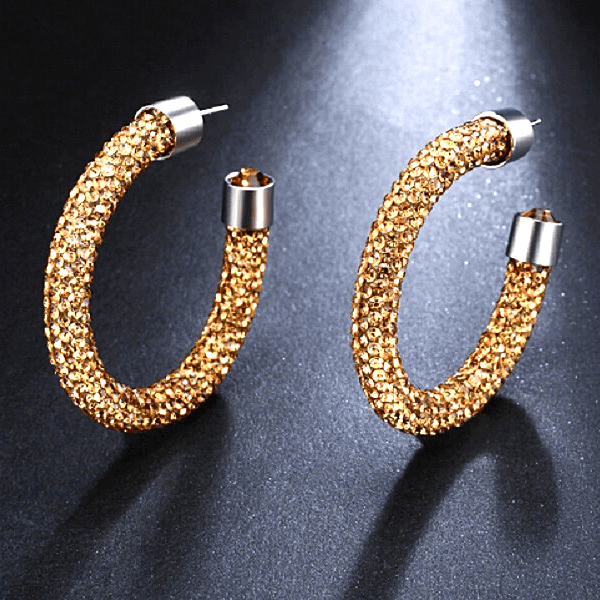 Gold Bling Hoop Earrings For Women Rhinestone Sparkle Dangle Earrings Large Gold Silver Statement Jewelry Prom Wedding Party Outfits Christmas Birthday New Years Gifts