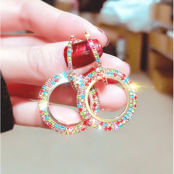 Colorful Rhinestone Women Gold Hoop Earrings